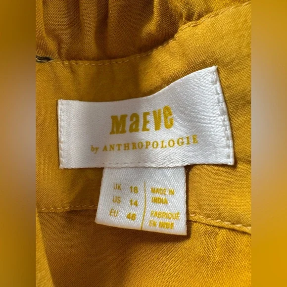 Anthropologie Maeve Maxi Dress High-Low Pleated Boho Yellow Floral Sz 14 - Picture 9 of 9